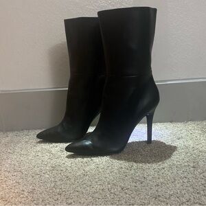 Black leather stiletto heel booties